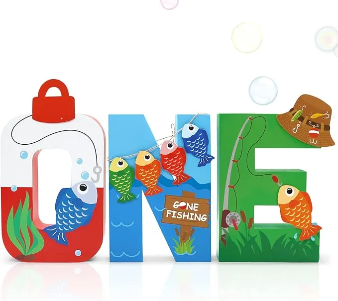 Gone Fishing Large One Letter Sign First Birthday The Big One Decoration Idea...