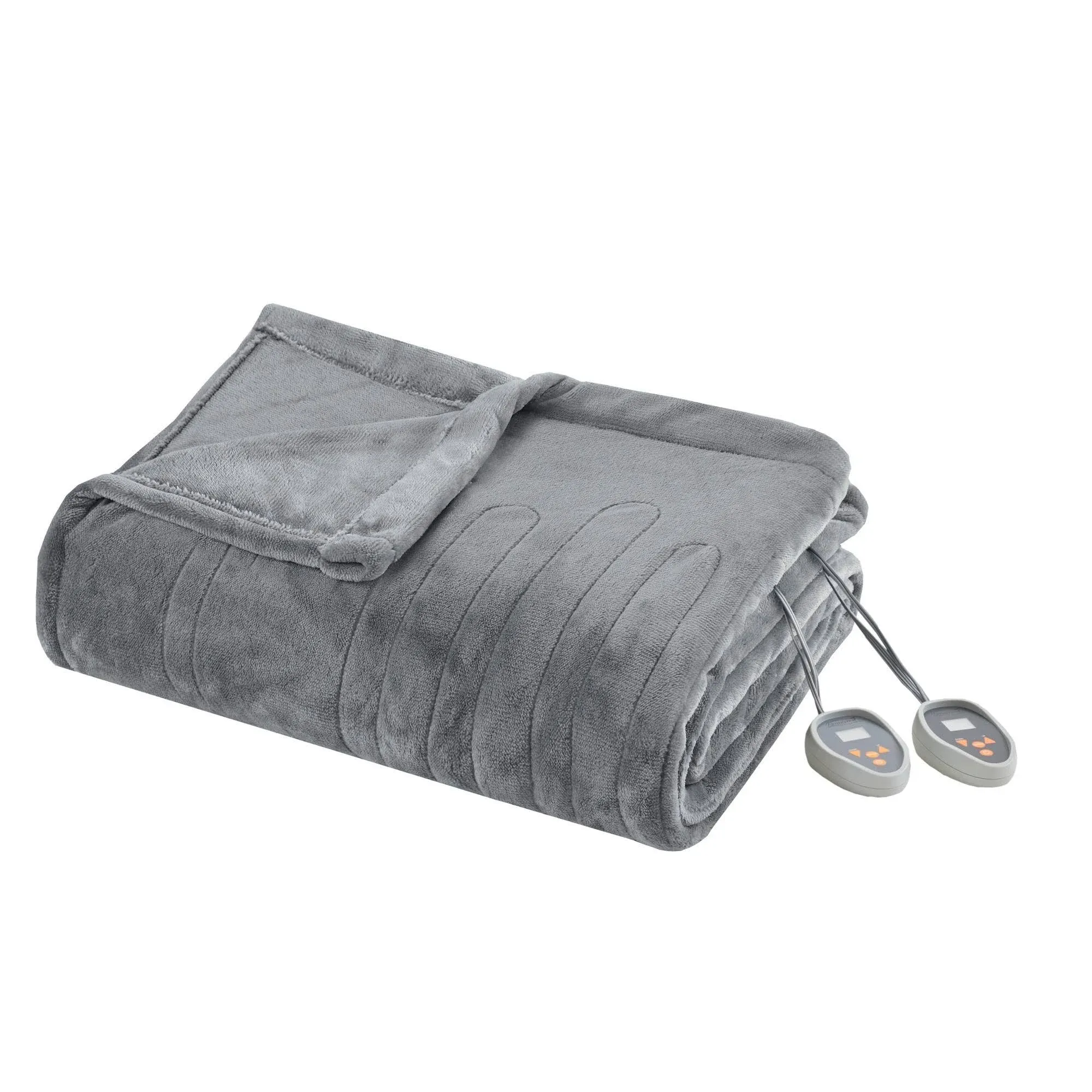 Beautyrest Plush Heated Electric Blanket, Gray, Full