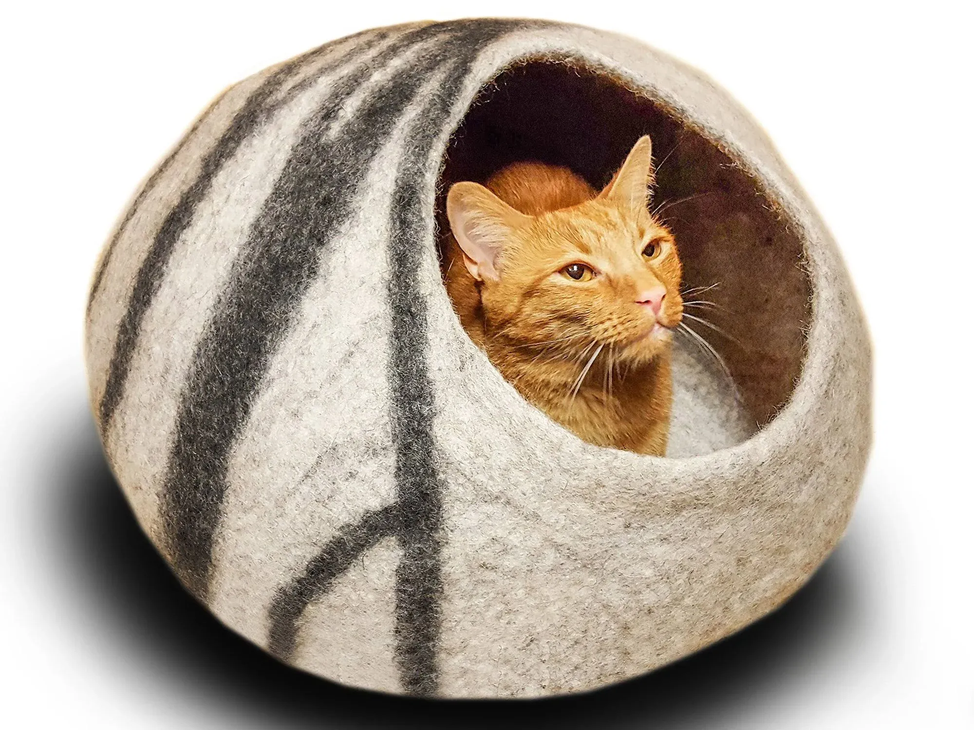 CAT BED Felt Cave Shelter for Cats Kittens Merino Wool Medium Light Grey MEOWFIA