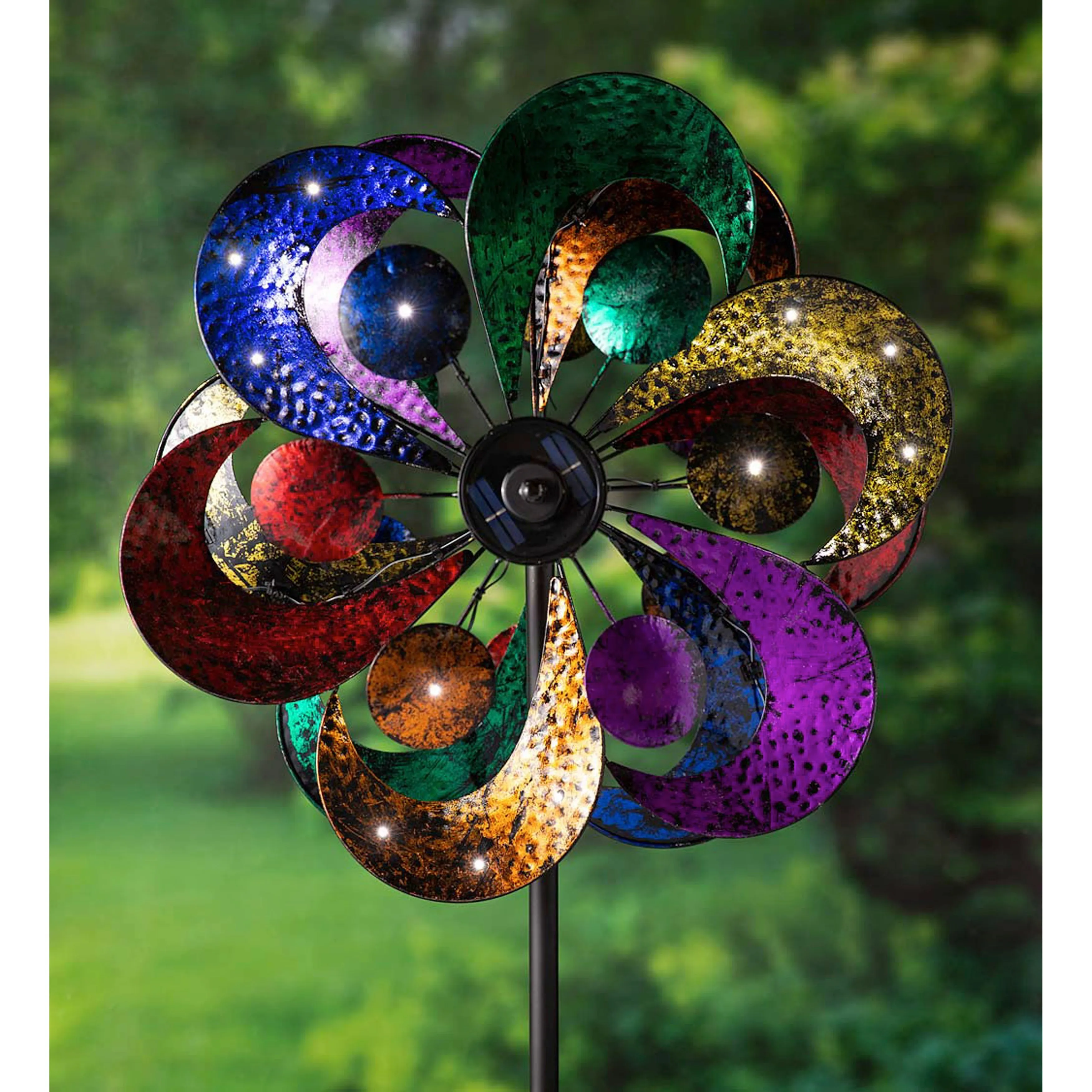 Oversized Multicolor Solar Lighted Gala Wind Spinner with Four Rotors