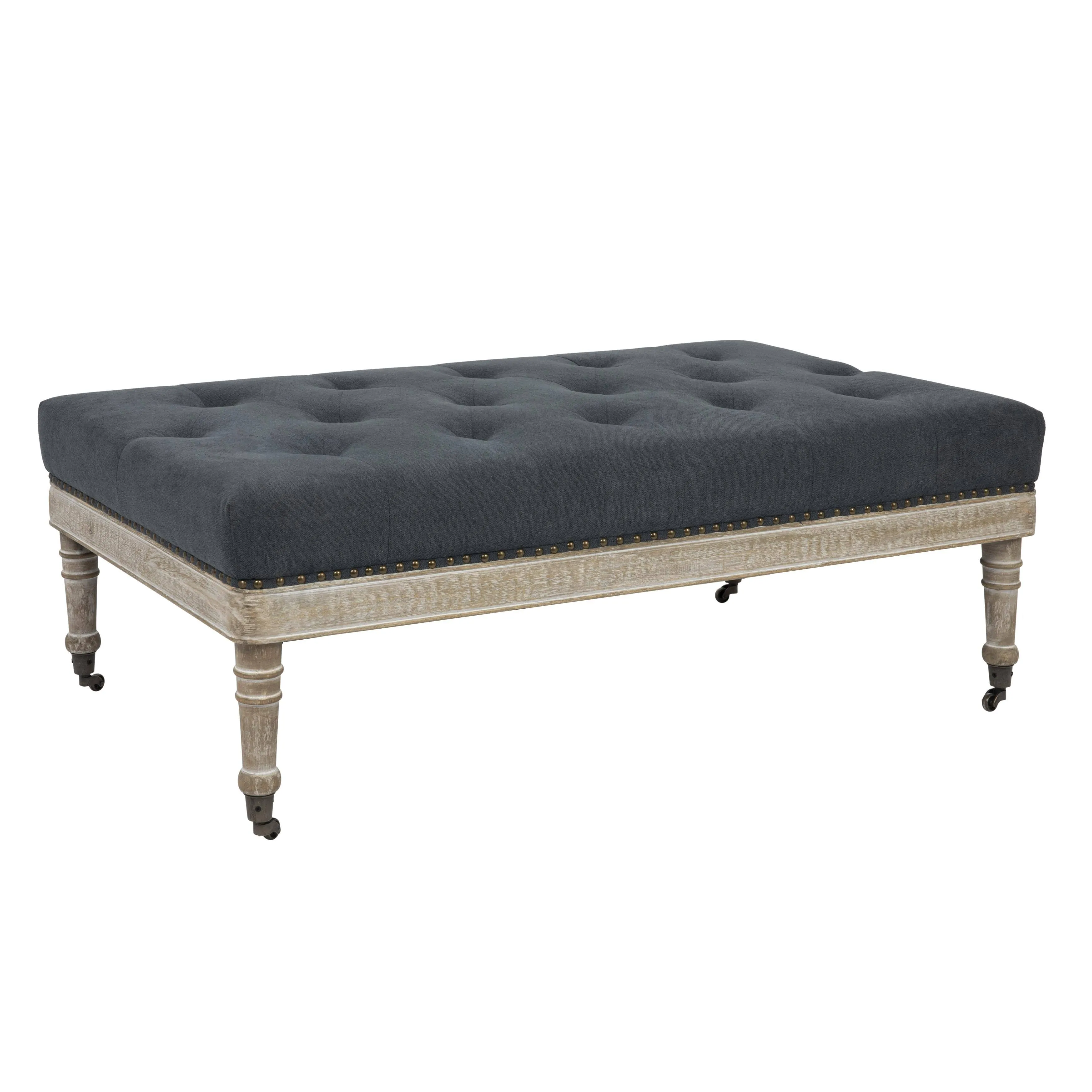 Creative Co-op Antoinette Upholstered Coffee Table, Grey Ottoman