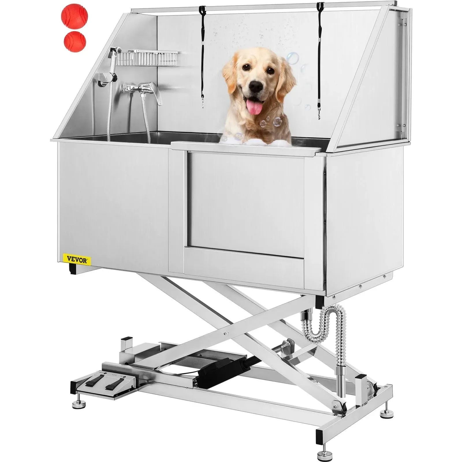 VEVOR 50 in. Pet Dog Bathing Station with Stairs & Professional Stainless Steel Dog Grooming Tub