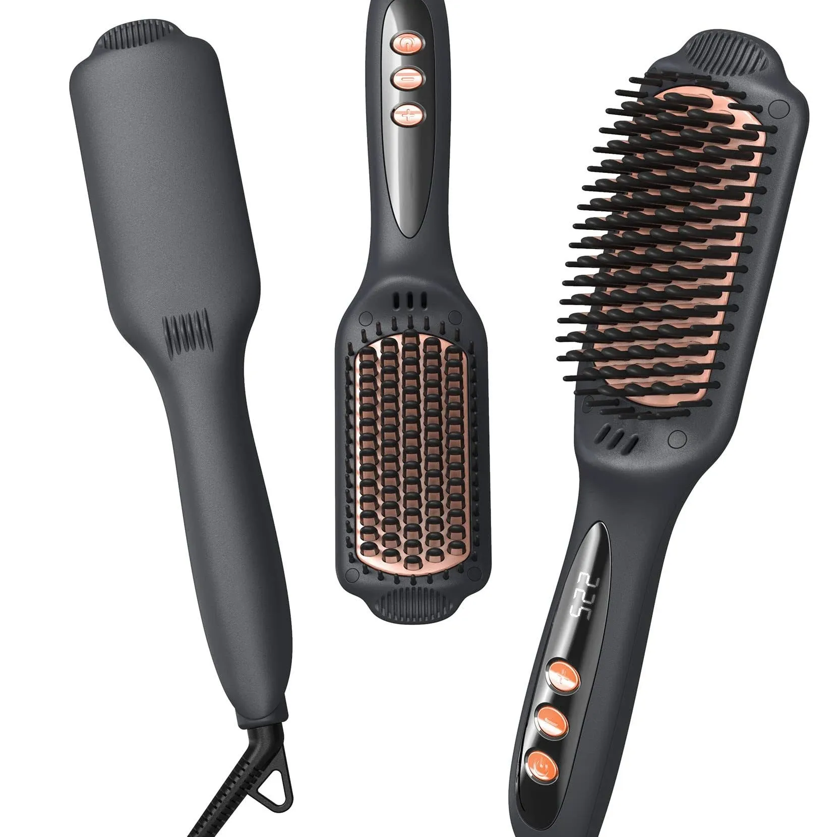 LANDOT Ceramic Hair Straightener Brush: Negative Ion Heated Straightening Brush for Smooth Frizz-Free Hair - Dual Voltage 100-240V Fast Heating Ajustable Temp 250°F-450°F