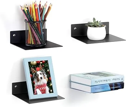 Small Floating Shelf Set Of 4 Pack Black Metal Floating Book Shelves For Wall Mo