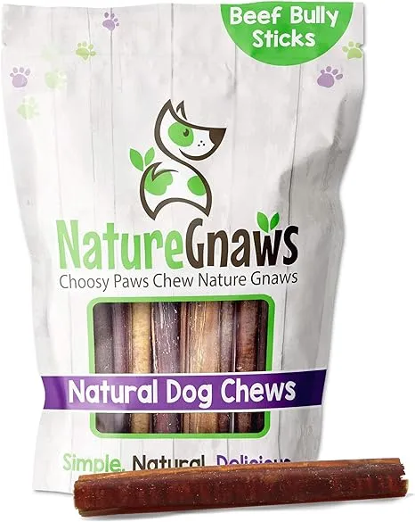 Nature Gnaws Large Bully Sticks 5-6 inch (10 Count) - 100% Natural Dog Chews