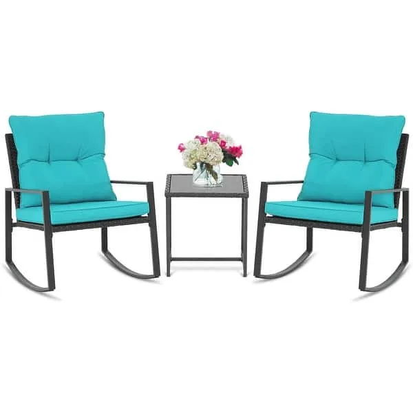 SUNCROWN Outdoor 3-piece Rocking Wicker Bistro Set