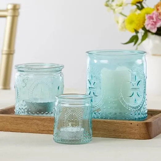 Kate Aspen Nesting Blue Glass Votive Candle (Set of 3) Vintage Tea Light Holders