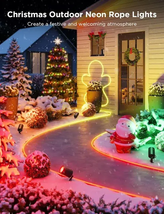 Govee Outdoor Neon Rope Lights, 65.6ft RGBIC IP67 Waterproof Christmas Decorations with 64 Scene Modes, Music Sync, Flexible LED Outdoor Lights, Christmas Lights Work with Alexa, Google Assistant