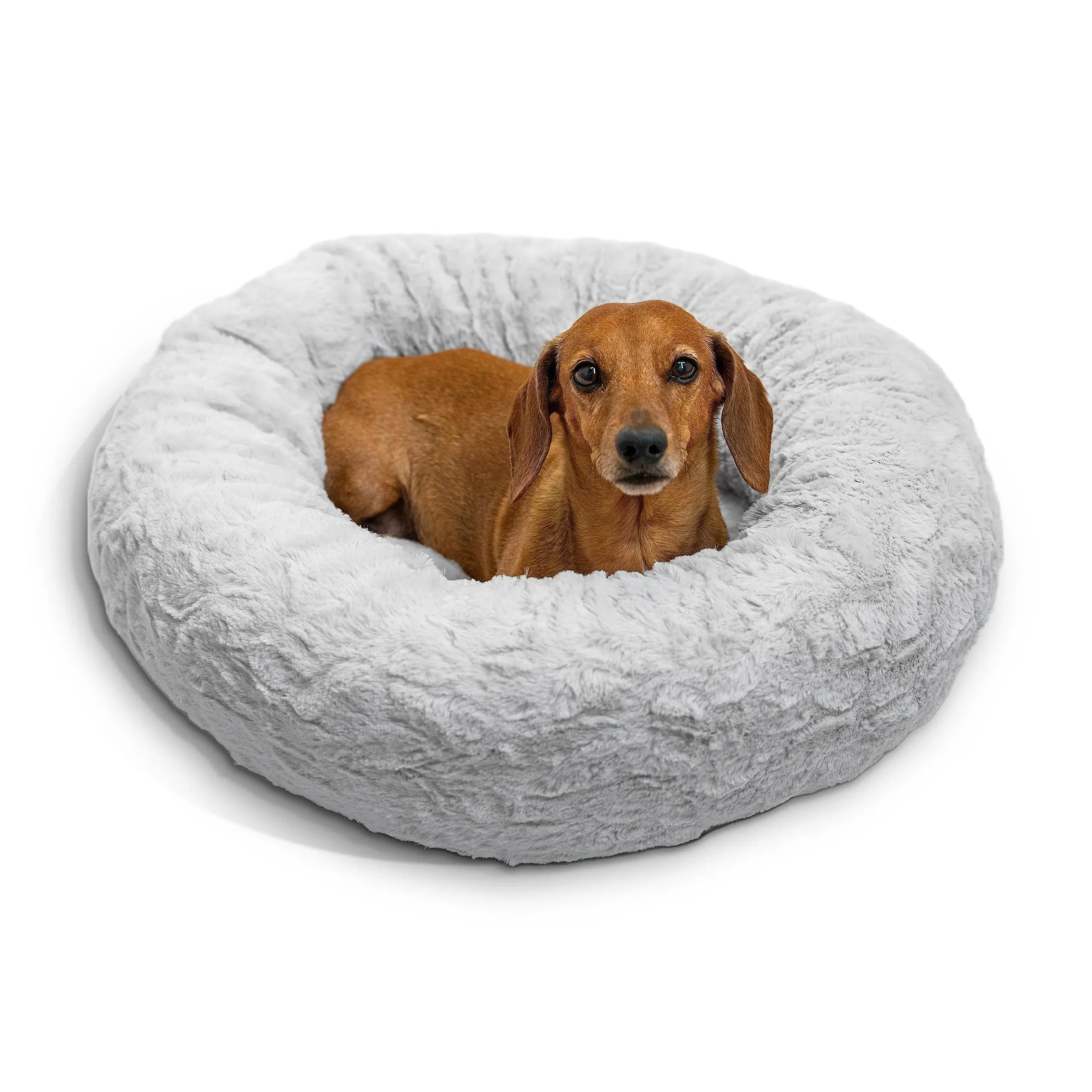 Best Friends by Sheri Donut Cuddler Lux Fur Pet Dog Bed, 23"x23" Gray