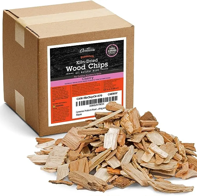 Camerons All Natural Cherry Wood Chips for Smoker -420 Cu. In. Box, Approx 5 Pounds - Kiln Dried Coarse Cut BBQ Grill Wood Chips for Smoking Meat - Barbecue Smoker Accessories - Grilling Gifts for Men