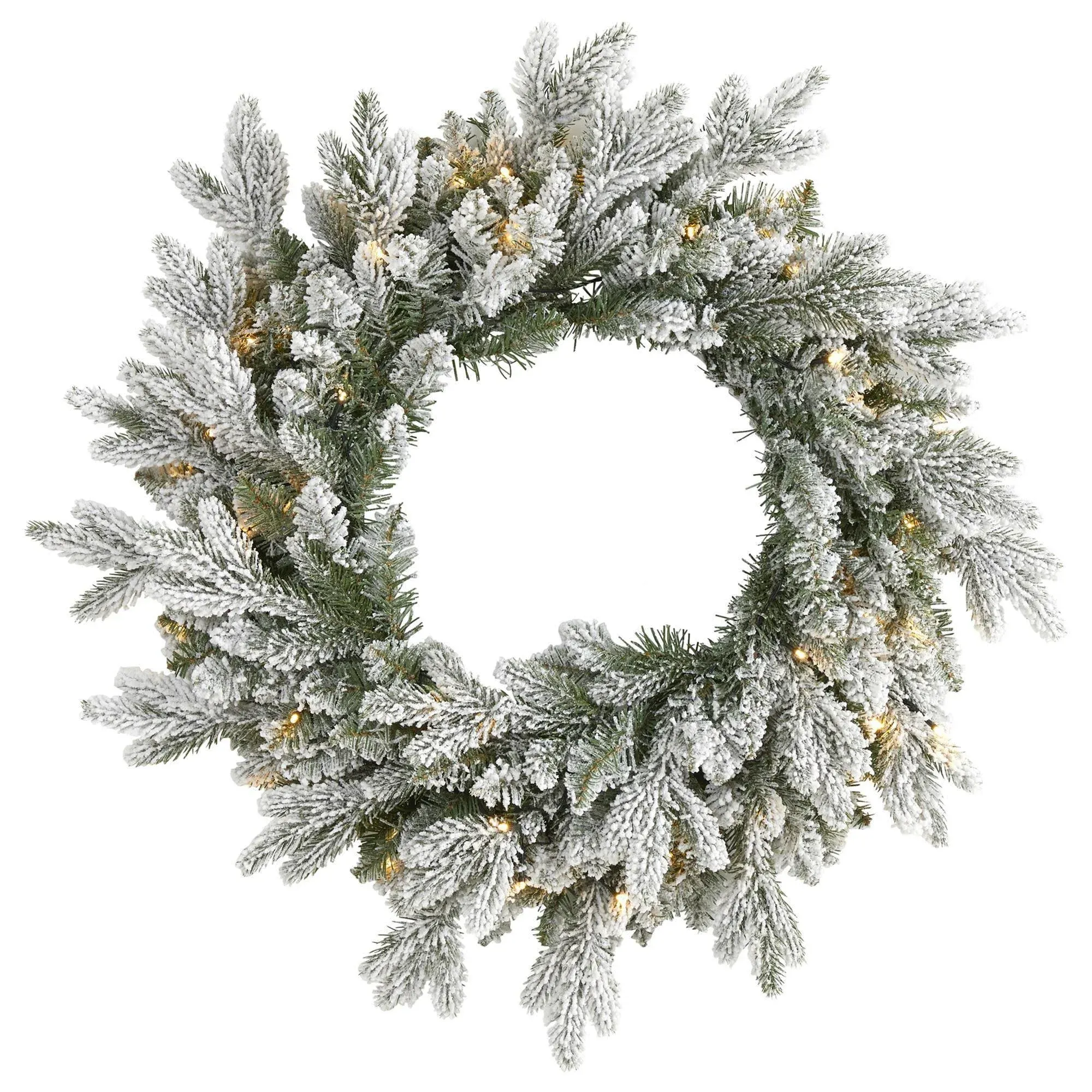 24&#034; Flocked Artificial Christmas Wreath with 50 LED Lights