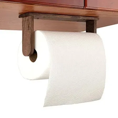 Walnut Paper Towel Holder Under Cabinet Adhesive No Drill Wood Papertowel For