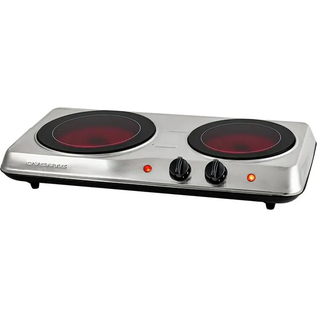 Ovente Countertop Infrared Double Burner, 1700W Electric Hot Plate and Portable Stove with 7.75" and 6.75" Ceramic Glass Cooktop