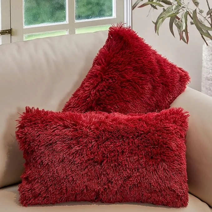 Cheer Collection Shaggy Long Hair Throw Pillows - Super Soft and Plush Faux Fur ...