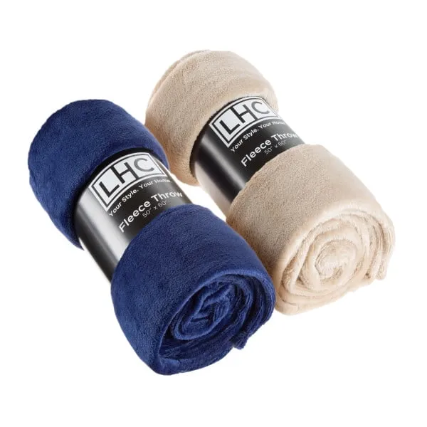 Lavish Home Fleece Throw Blanket-Set of (L) 60” x (W) 50”, Navy Blue/Sand 