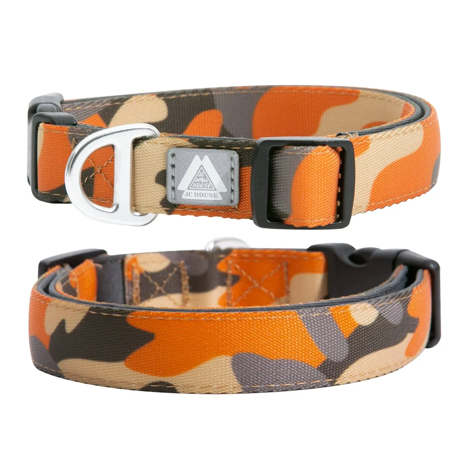 Soft Padded Dog Collar, Neck 9’’-14’’, Adjustable Heavy Duty Collar with 3M Reflective Logo for Small Dogs, Camo Orange, S