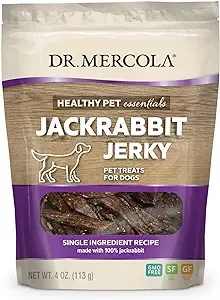 Dr. Mercola Jackrabbit Jerky for Dogs, 4 oz. (113g), Made with Wild Jackrabbit, Non GMO, Gluten Free, Soy Free