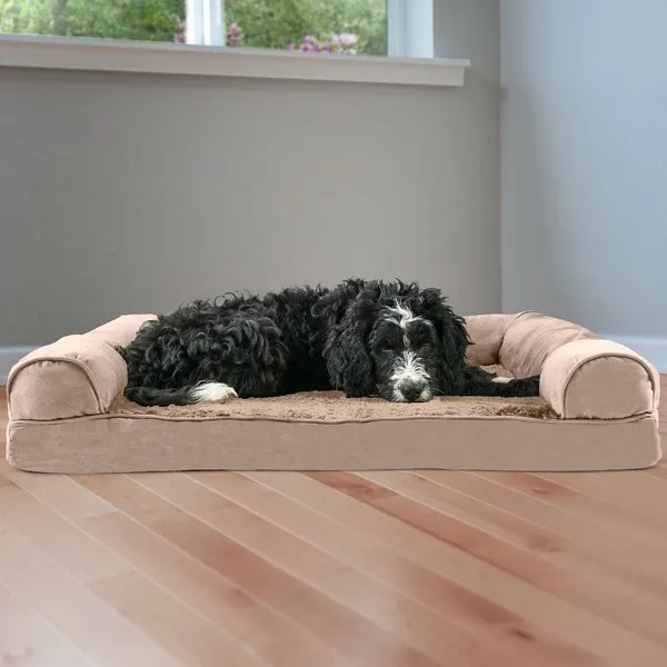 FurHaven Plush & Suede Memory Top Bolster Dog Bed with Removable Cover