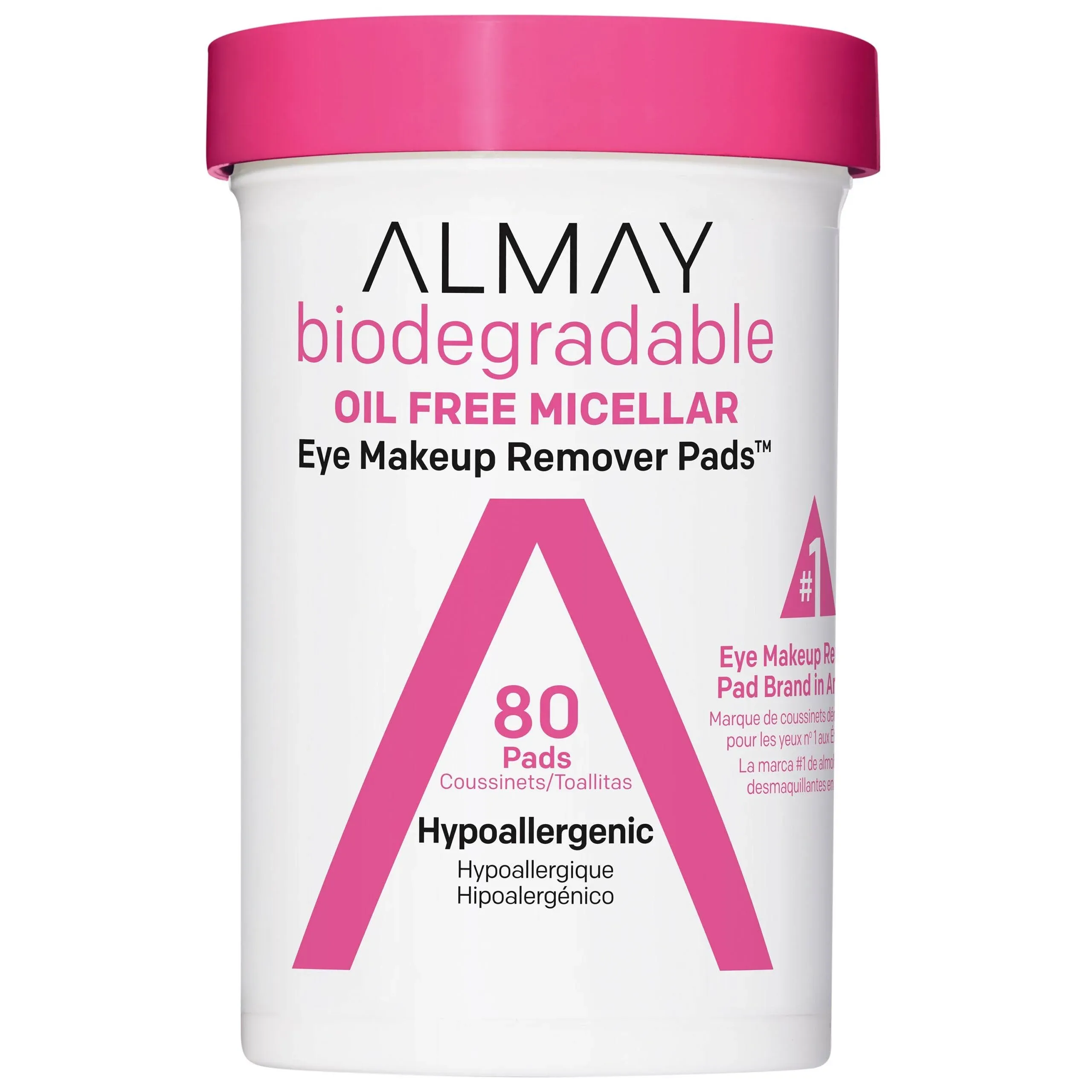 Almay Biodegradable Eye Makeup Remover Pads, Oil Free Micellar - 80 pads