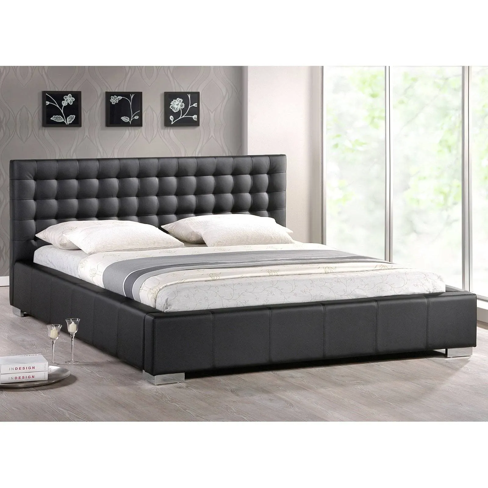 Baxton Studio Madison Black Modern Bed with Upholstered Headboard Queen