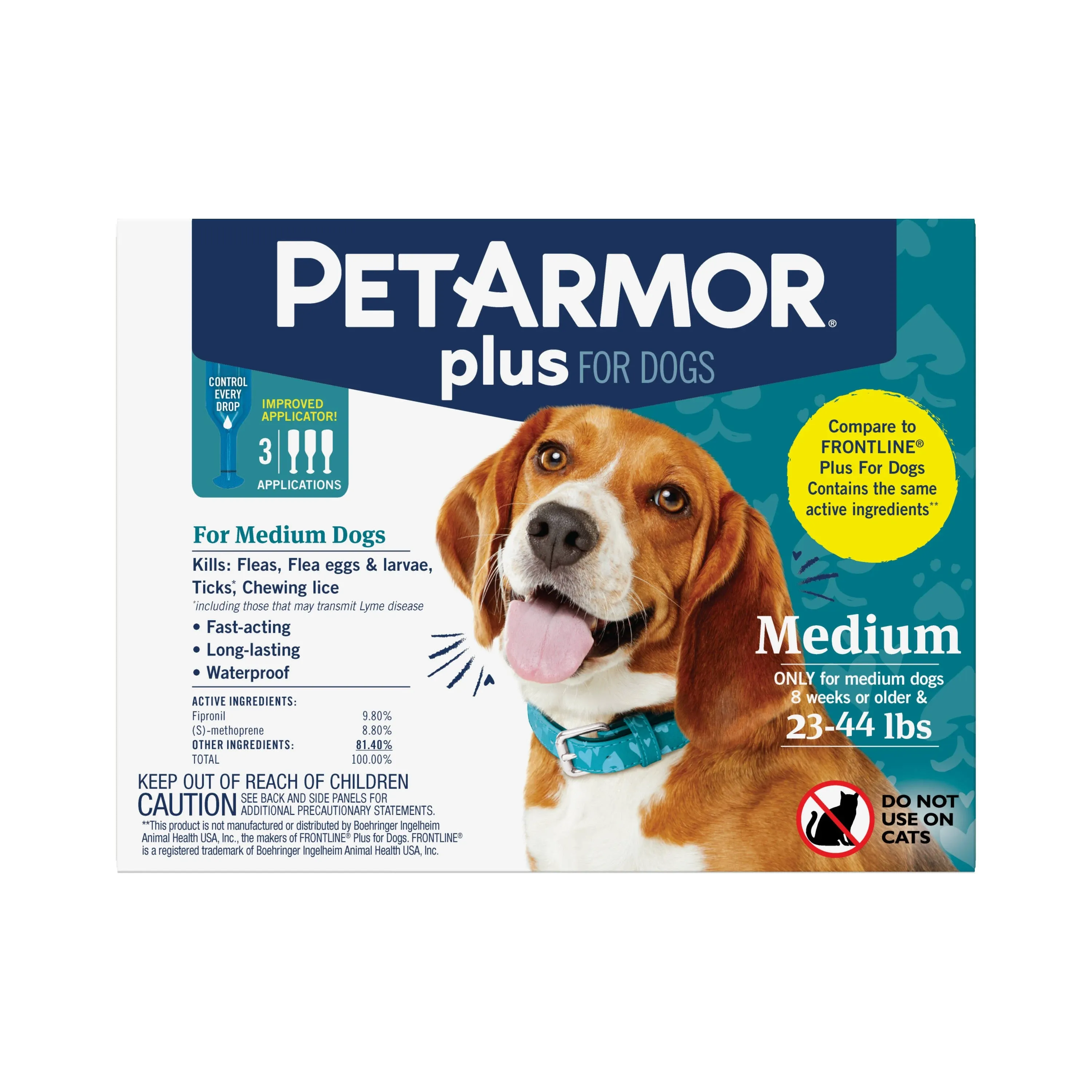 PetArmor Plus Flea, Tick & Lice Treatment, for Dogs, 23-44 lbs - 3 pack, 0.045 fl oz applicators