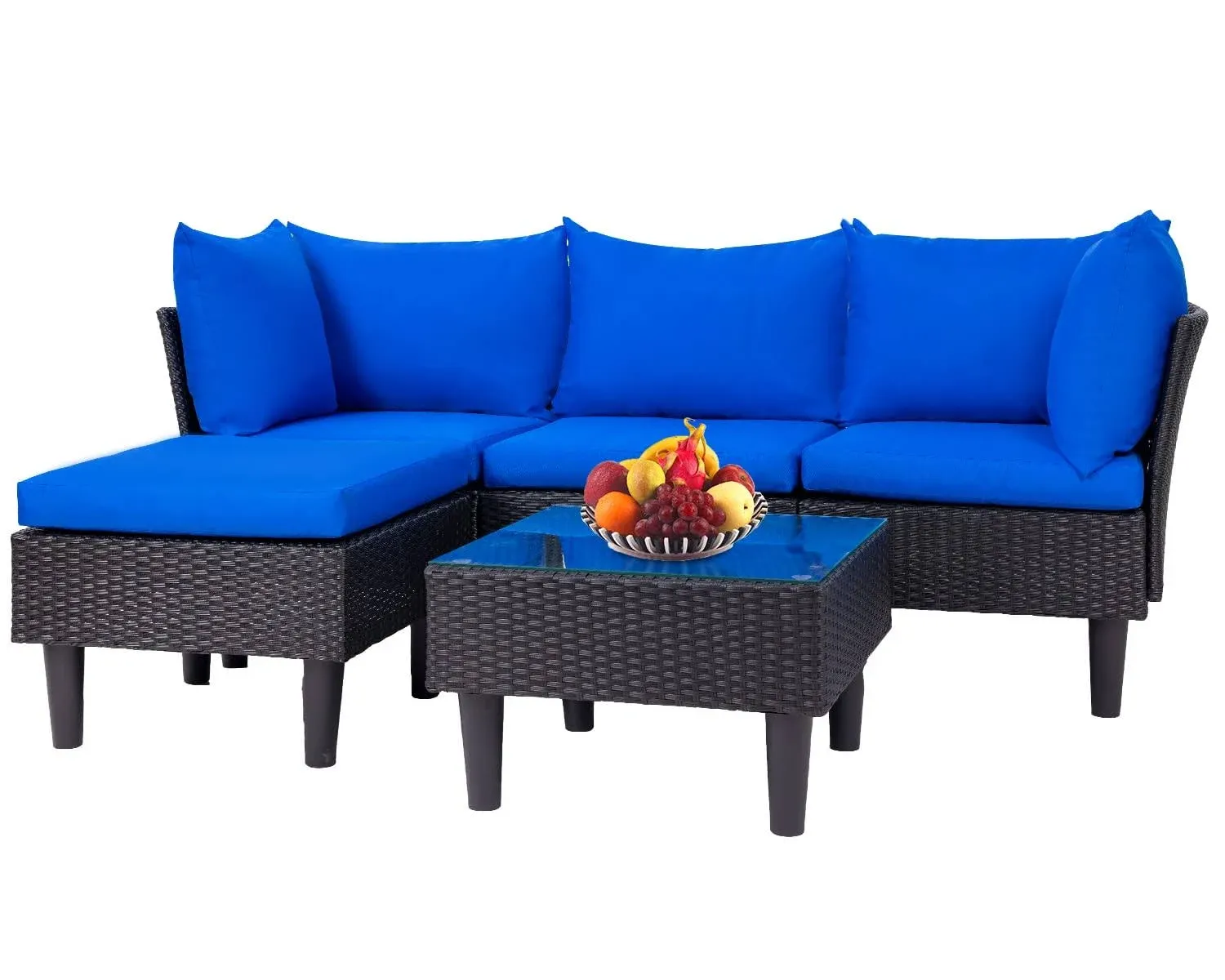 5 Pieces Outdoor Patio Wicker Furniture Set Backyard Porch Rattan Sectional Sofa