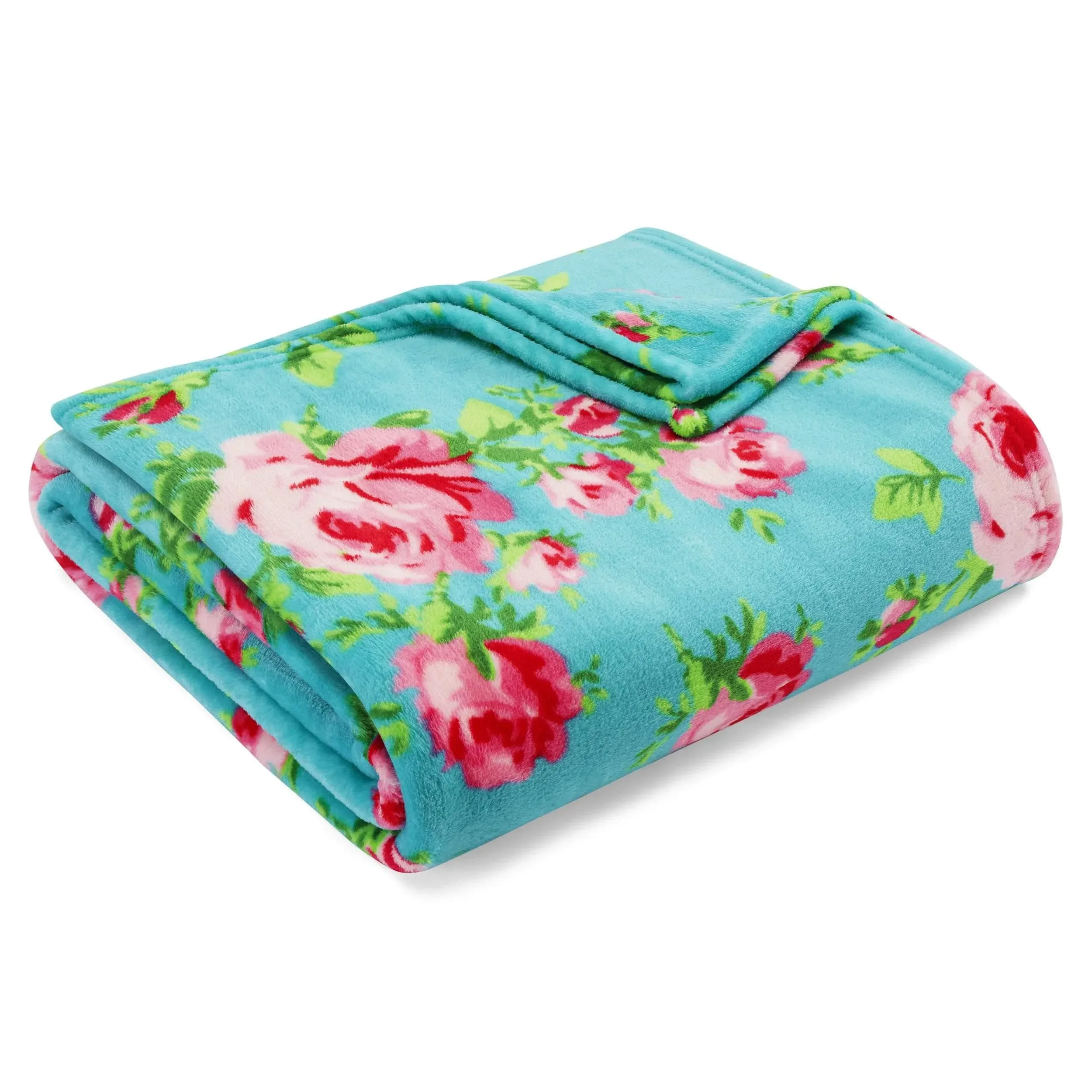 Betsey Johnson Bouquet Day Turquoise Plush Blanket, Full/Queen