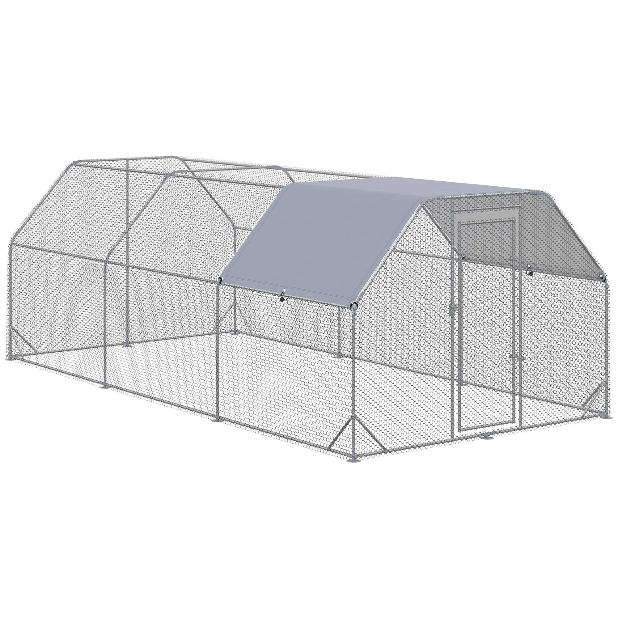 PawHut Metal Chicken Coop Run with Cover, Walk-In Outdoor Pen, Fence Cage Hen House for Yard, 24.9' x 9.2' x 6.4'