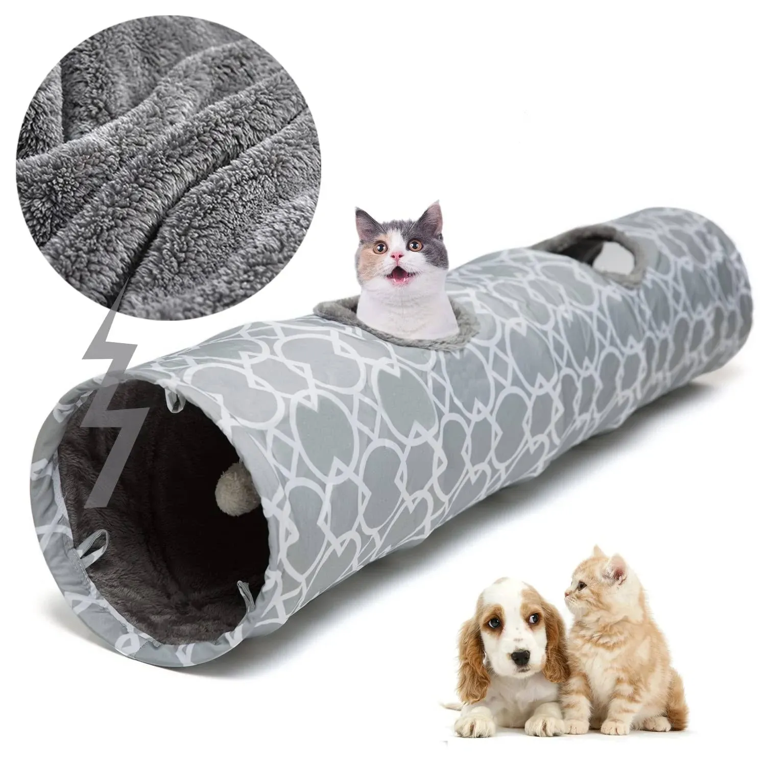 LUCKITTY Large Cat Toys Collapsible Tunnel Tube with Plush Balls, for Rabbits, K