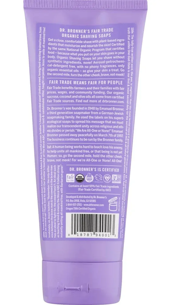 Dr. Bronner's Lavender, Organic Shaving Soap - 7 fl oz