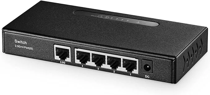 Binardat 5 Port Multi Gigabit Switch, 1 x 2.5 Gigabit and 4 x 1 Gigabit Ethernet RJ-45 Ports, Metal Fanless, Desktop and Wall Mount, Unmanaged Plug & Play Network Switch