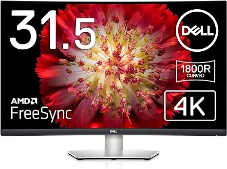 Dell S3221QS 32 Inch Curved 4K UHD, VA Ultra-Thin Bezel Monitor, AMD FreeSync, HDMI, DisplayPort, Built in Speakers, VESA Certified, Silver