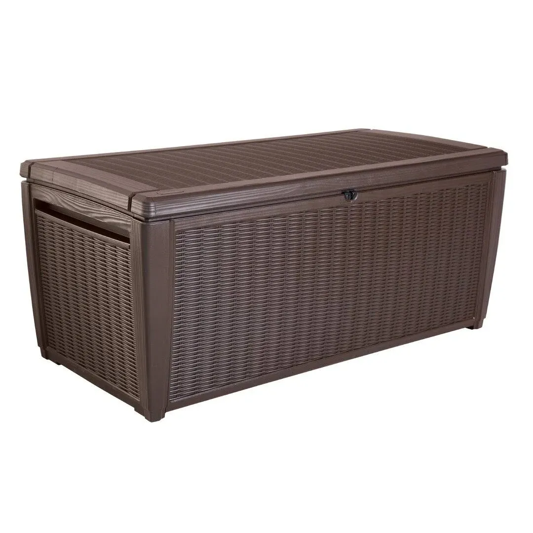 Keter Sumatra 135 Gallon Outdoor Storage Rattan Deck Box (White)