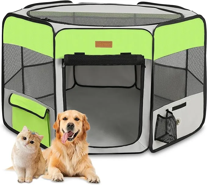 Akinerri Dog Playpen, Portable Pet Play Pen for Cat, Puppies, Rabbits, Chickens, Foldable Large-capacity Pet Tent for Indoor/Outdoor Travel Camping