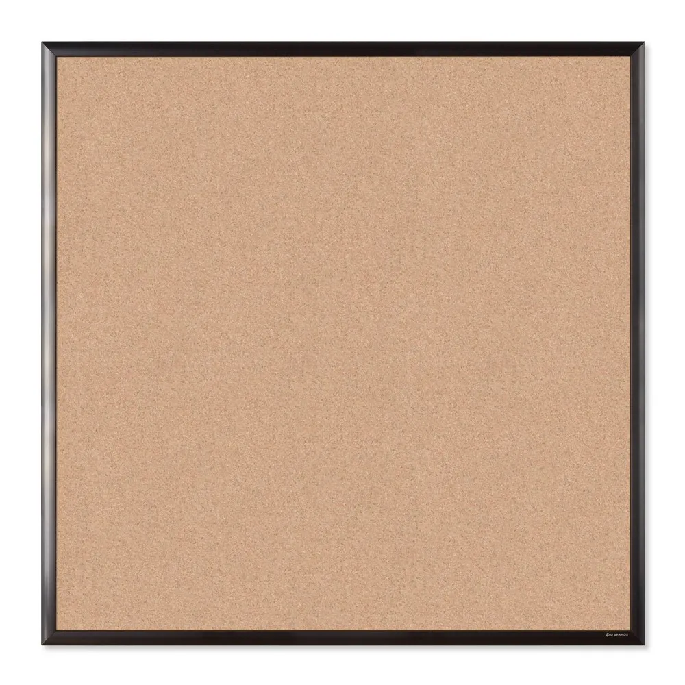 U Brands 36" Square Cork Bulletin Board Black Aluminum Frame