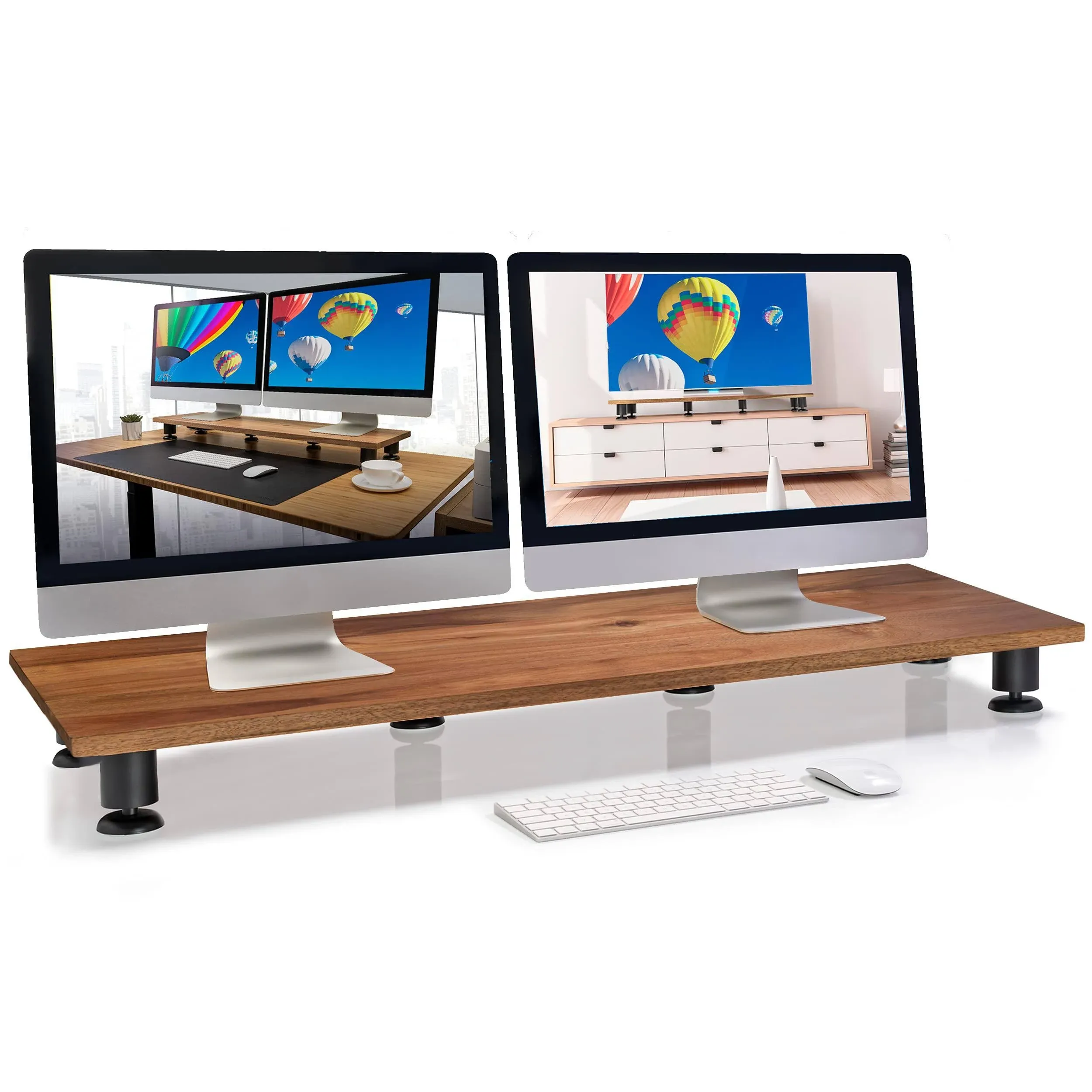 Nordik Large Dual Monitor Riser for 2 Monitors - Premium Handmade Hardwood Acaci