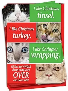 12 Funny Christmas Cards (1 Design, 12 Cards) - Cats Worried B1900  | eBay