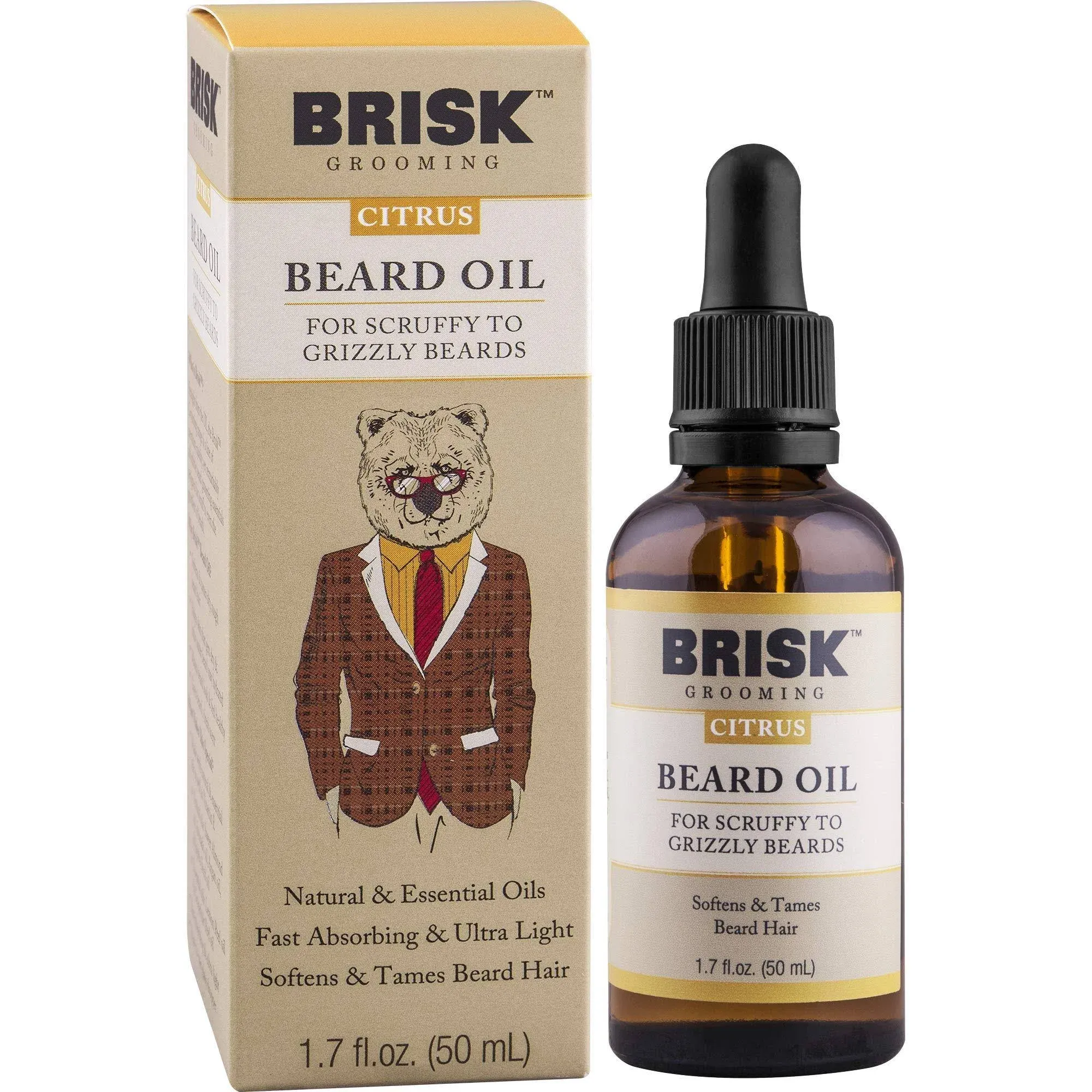 Brisk Grooming Beard Oil, Citrus, 1.7 OZ