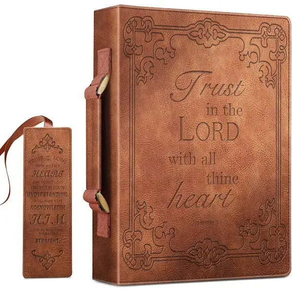 FINPAC Large Classic Bible Cover Vegan Leather Carrying Book Case Church Bag Bible Protective with Handle, Gift for Men, Women, Father, Mother, Friends, Bronze