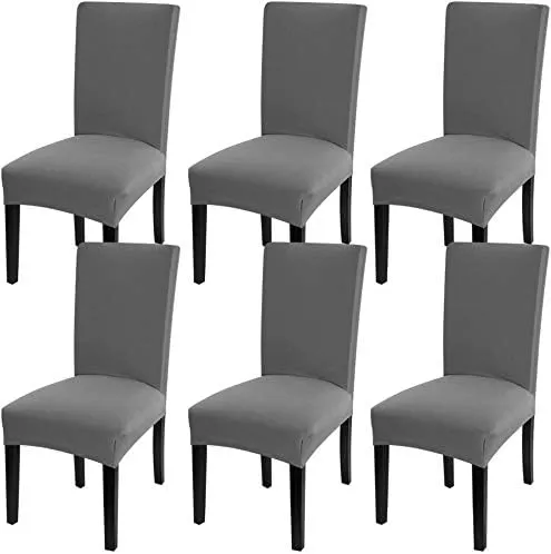 Dining Chair Covers, Stretch Spandex Chair Seat Cover Removable Washable Parson Chair Cover Kitchen Chair Protector Slipcovers (Grey, 6 Pack)