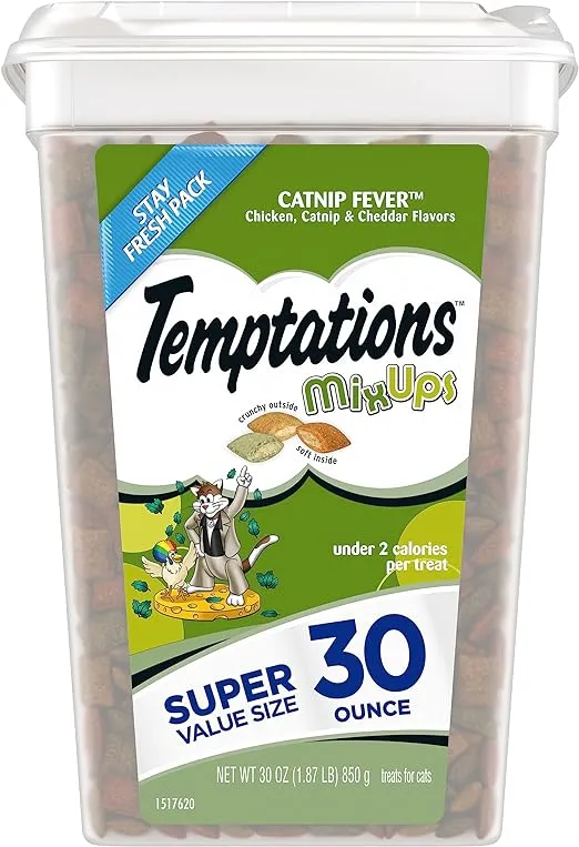 Temptations MIXUPS Crunchy and Soft Cat Treats Catnip Fever Flavor, 30 oz. Tub