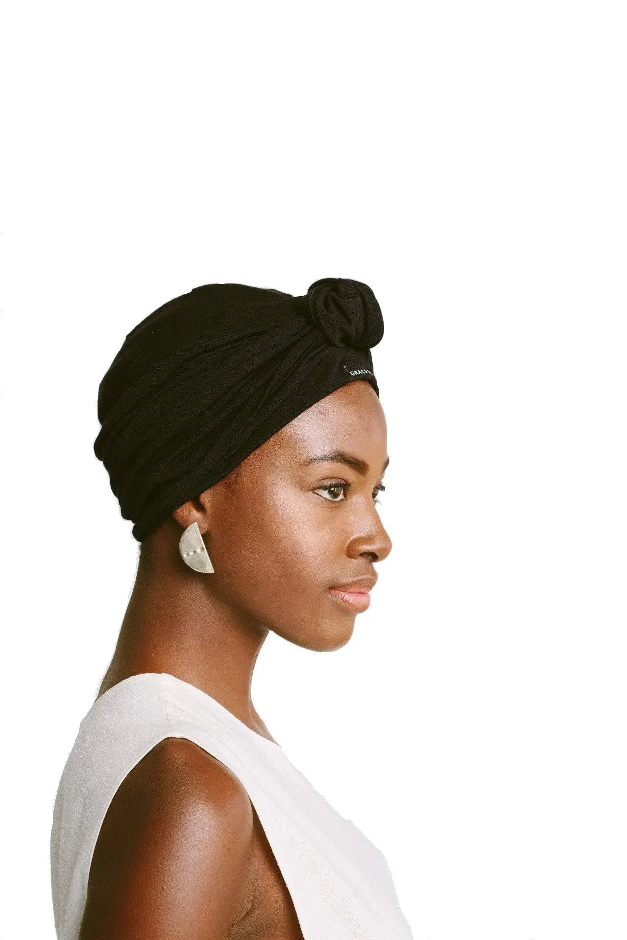 Grace Eleyae Satin-Lined Knot Turban Black