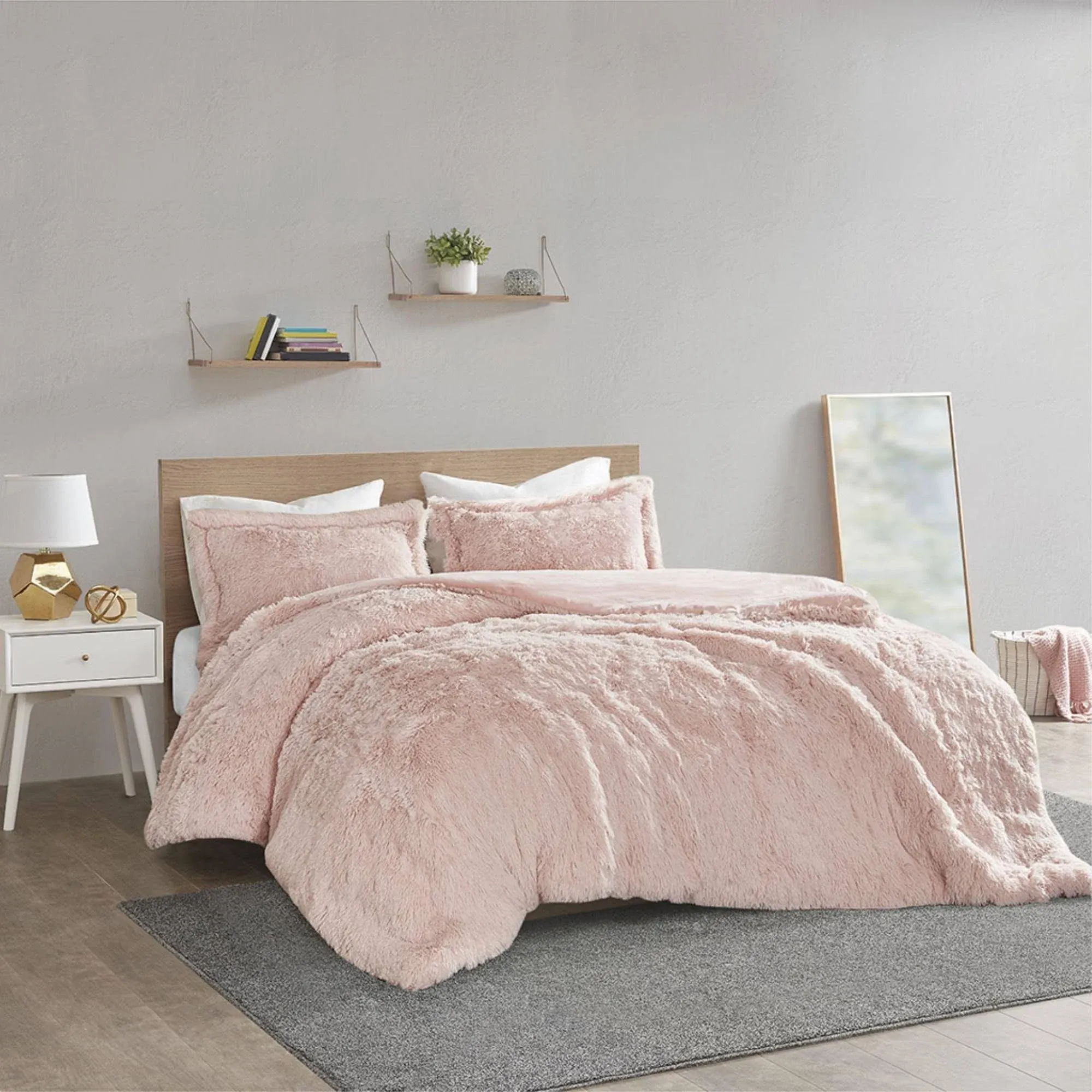 Intelligent Design Malea Twin Blush Shaggy Fur Duvet Cover Set