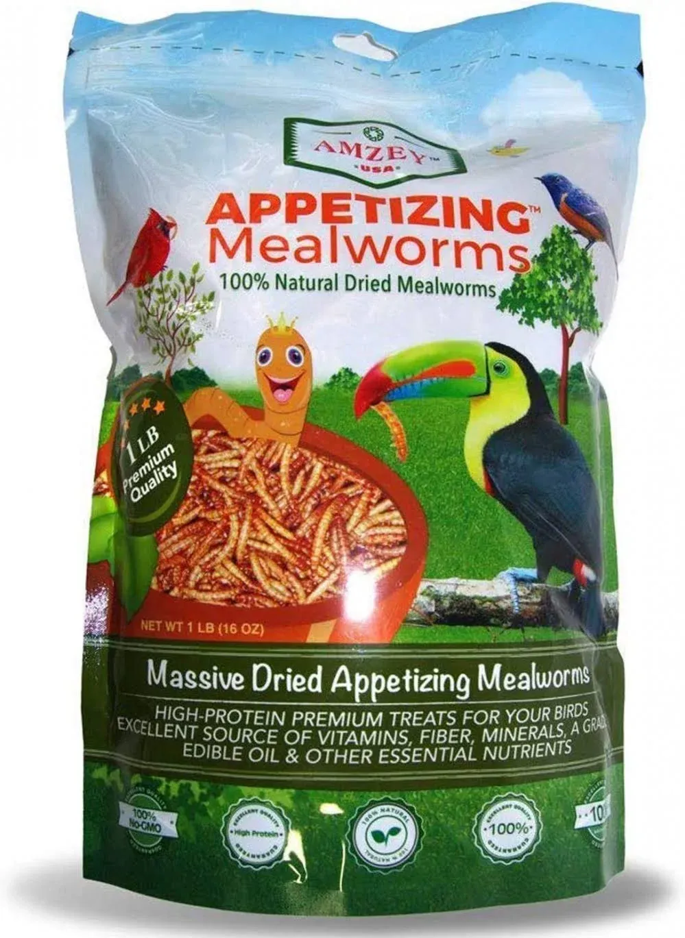 Amzey Dried Mealworms 1 lb, 100% Natural for Chicken Feed, Bird Food, Fish Food ...