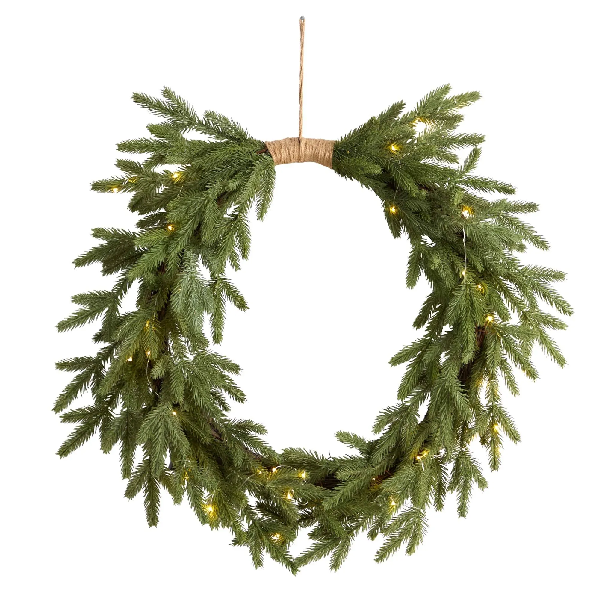 Nearly Natural 24" Holiday Christmas Pre-Lit Cascading Pine Wreath