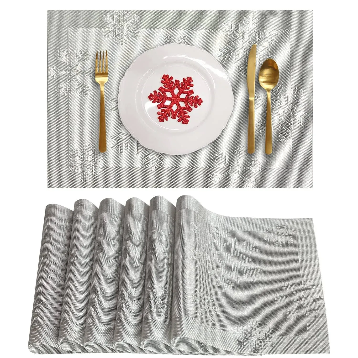 RIMOBUL Christmas Placemats Set of 6 Woven Vinyl Non-Slip Placemats Washable ...