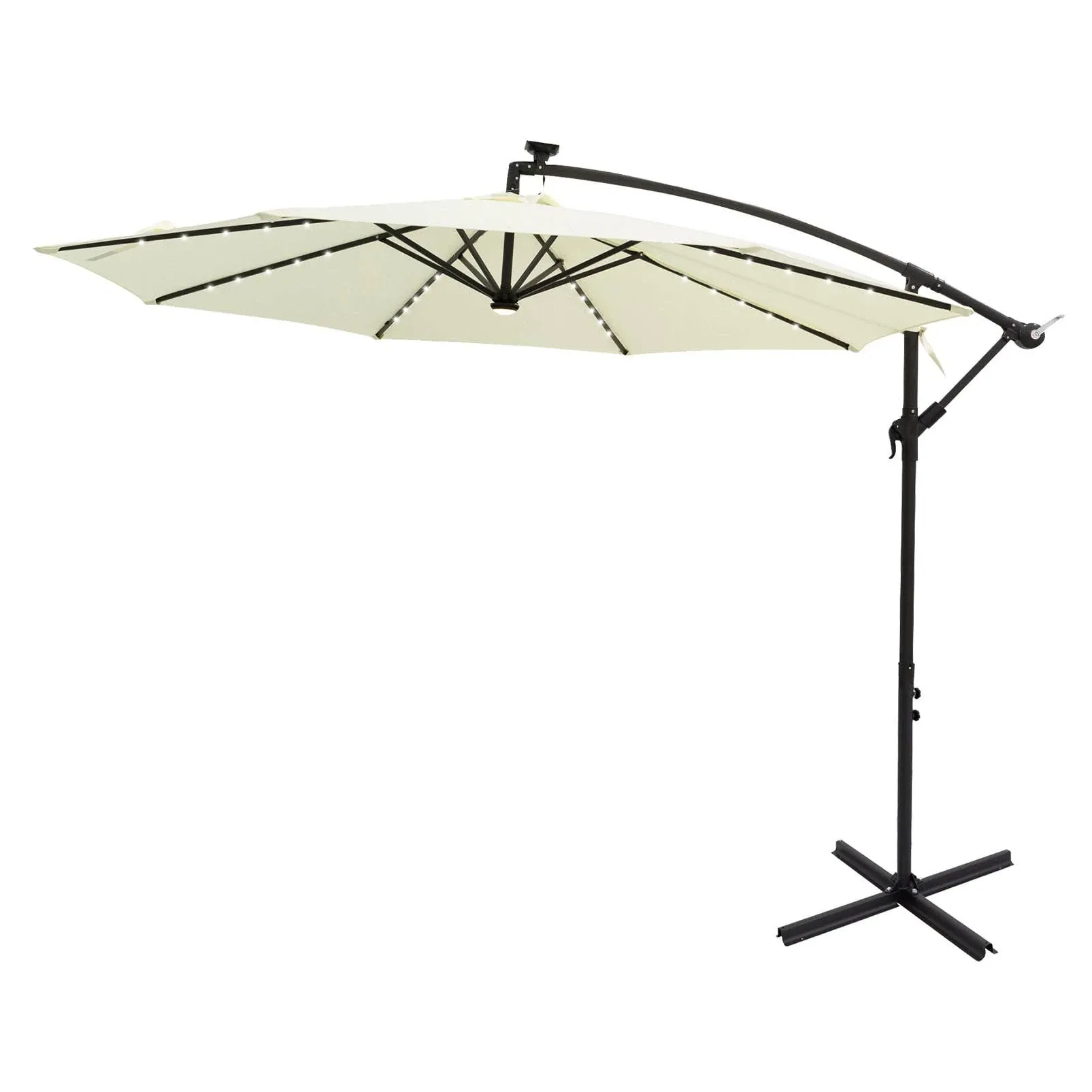 FLAME&SHADE 10 ft. Steel Cantilever Solar Lighted Patio Umbrella with Cross Base ...