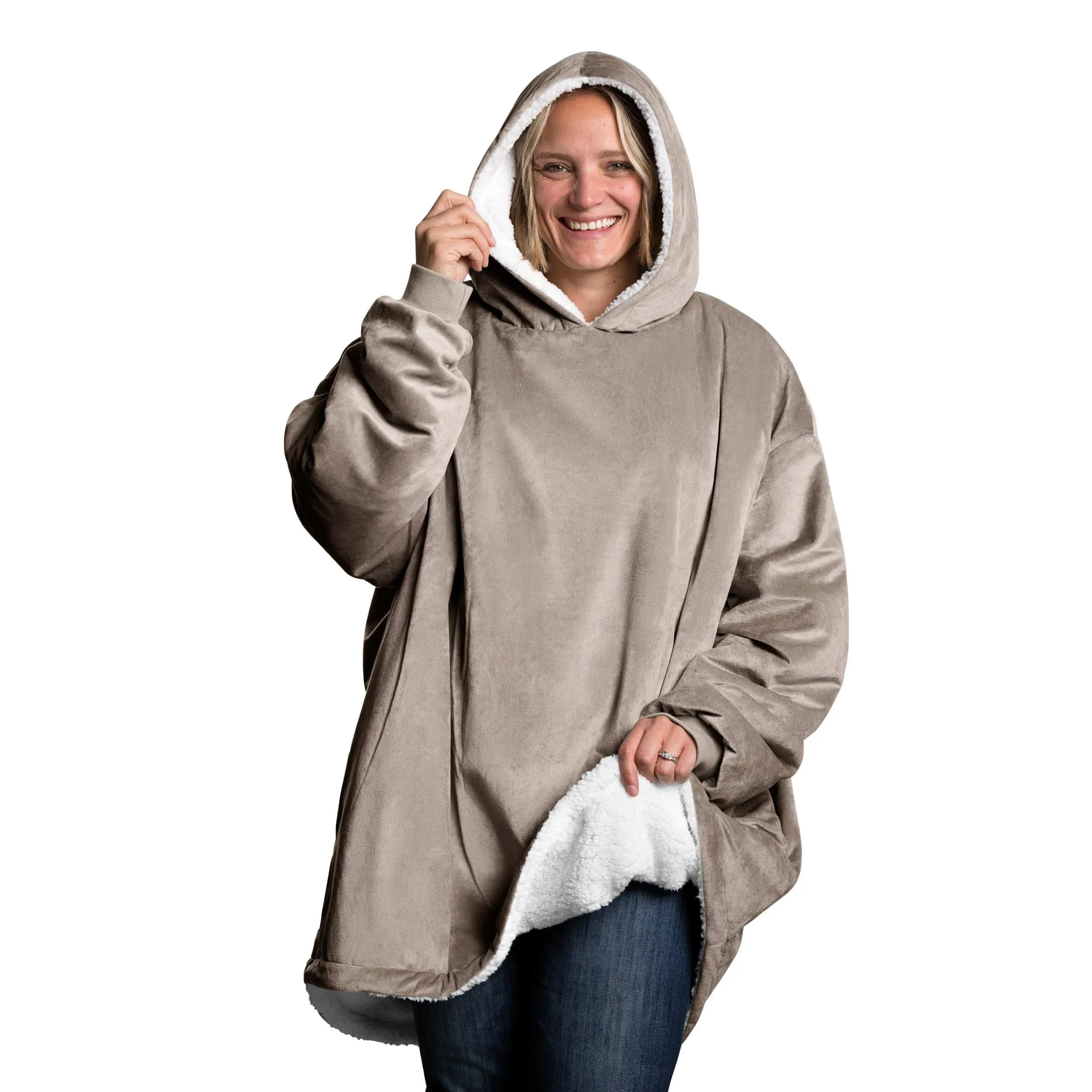 Bare Home Oversized Sherpa Wearable Blanket - Youth - Taupe