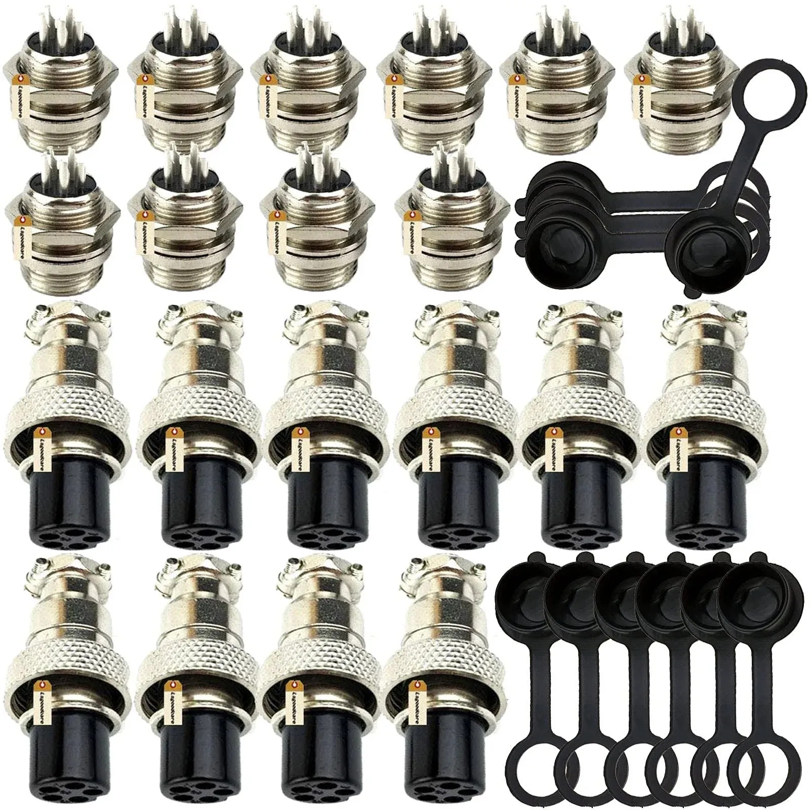 Lsgoodcare GX12-5 Pin Metal Aviation Plug Kit 5A, Including 10Pairs 12MM 5 Pin Aviation Connector Thread Male Female Panel Socket and 10Pcs Aviation Plugs Cap (GX12-5)