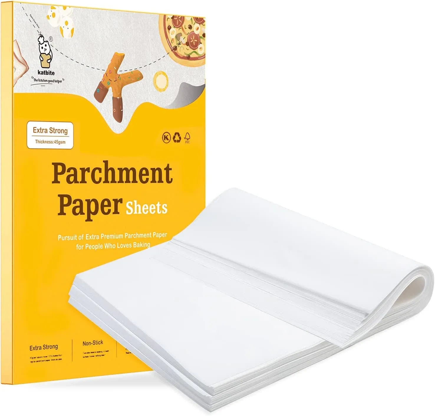 Katbite 200PCS 12x16 In Heavy Duty Flat Parchment Paper, Parchment Paper Sheets for Baking Cookies, Cooking, Frying, Air Fryer, Grilling Rack, Oven(12x16 Inch)